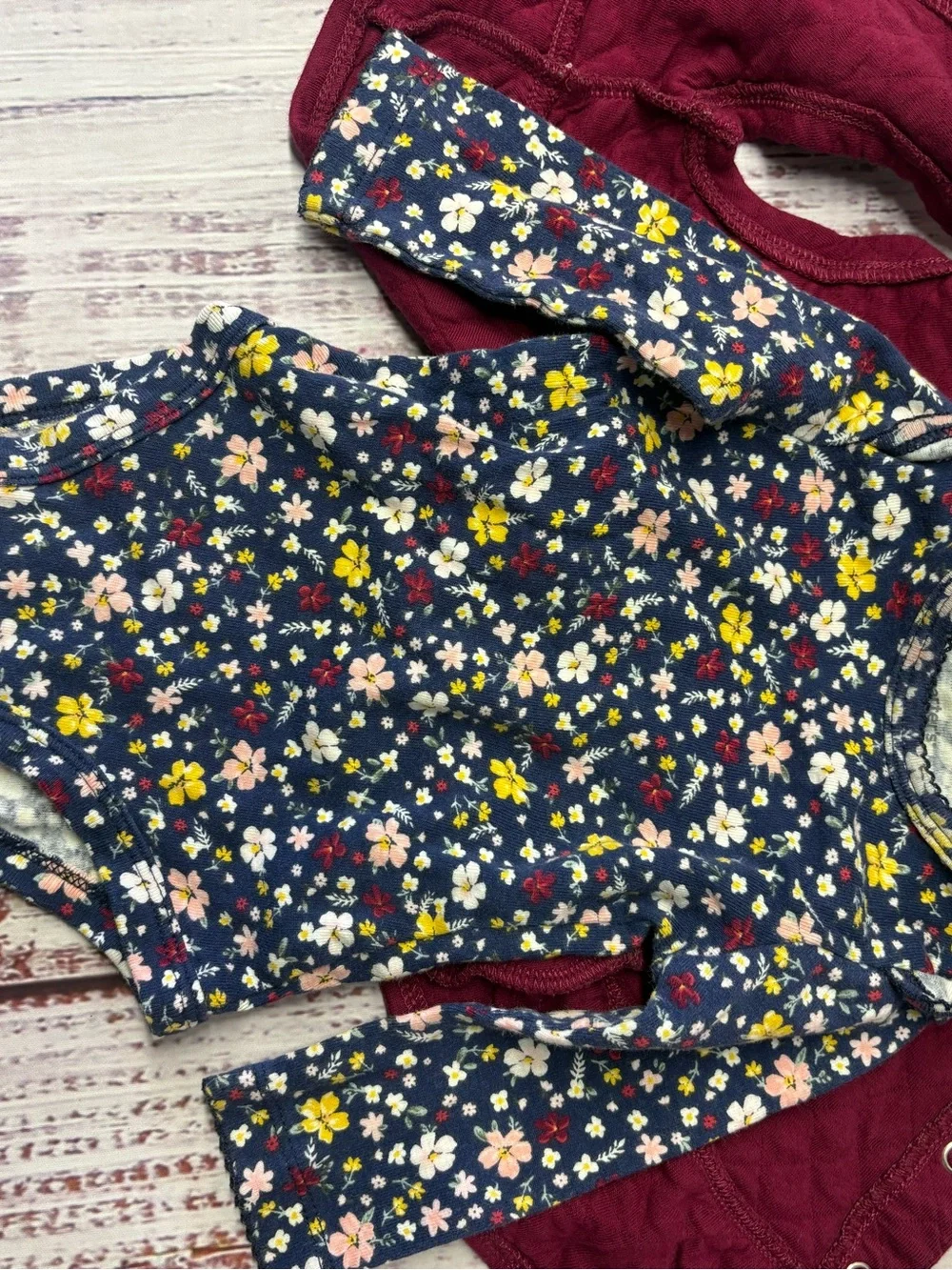 Carter's Burgundy Quilted Vest with Navy Floral Onesie